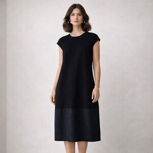 ALPHA STUDIO Italian Minimalist Shift Dress Cap Sleeve Designer Workwear Dress